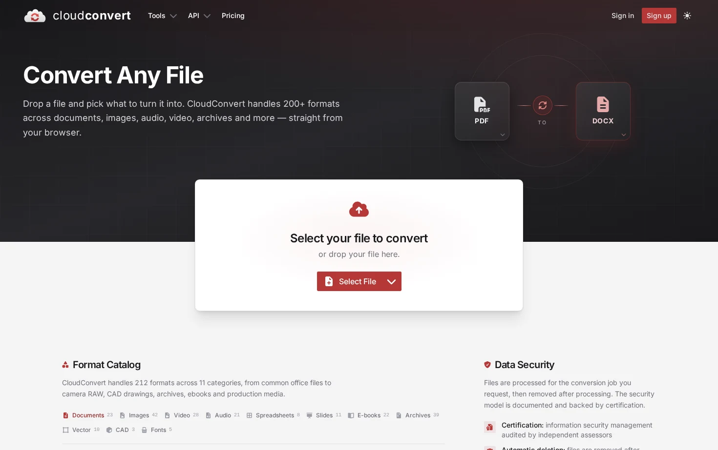 CloudConvert 页面快照